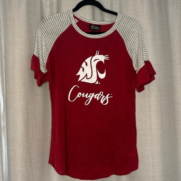 WSU COUGARS RUFFLE SLEEEVE TEE (S) - Picture 1 of 5